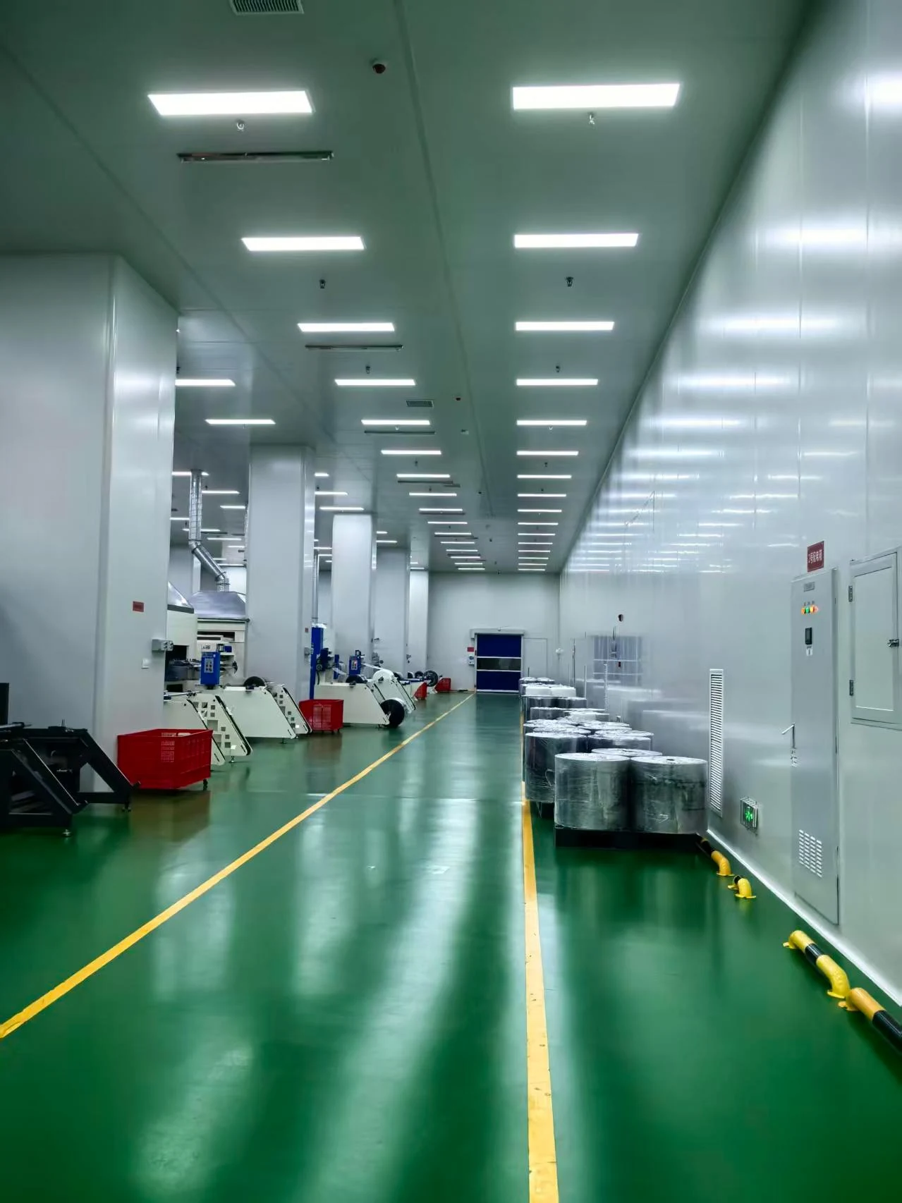 Cleanroom facility environment, high ceilings and sealed raw film staging
