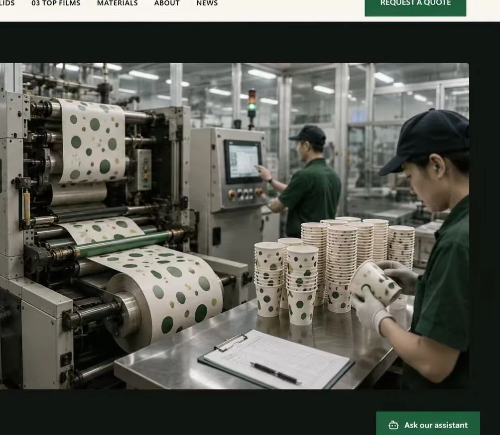 Automated production line with digital monitoring and finished cups